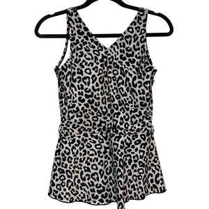 Brynn &‎ Brooke V-Neck Leopard Tankini Top Black Women's Size Medium